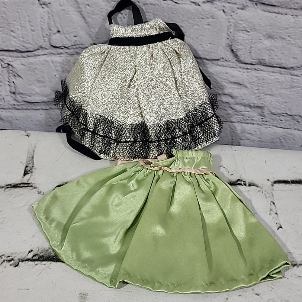 Vintage Doll Clothes Lot Of 2 Evening Gowns Dresses Sage Green Silver Shimmer